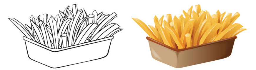 Vector illustration of fries, raw and colored