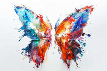 An artistic representation of a butterfly logo, its wings painted in a tapestry of vibrant and contrasting shades, set against a clean white canvas.