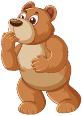 Cartoon bear standing and pondering with hand on chin