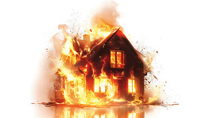 burning house on fire, transparent background