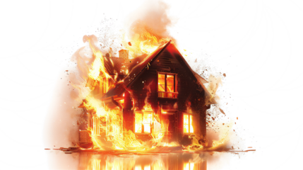 burning house on fire, transparent background