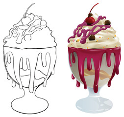 Vector illustration of a colorful ice cream sundae