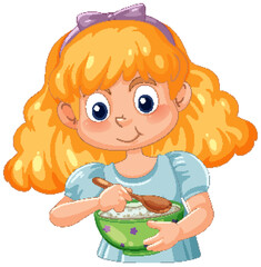 Cheerful young girl mixing ingredients in a bowl