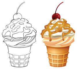 Vector illustration of a soft serve ice cream cone