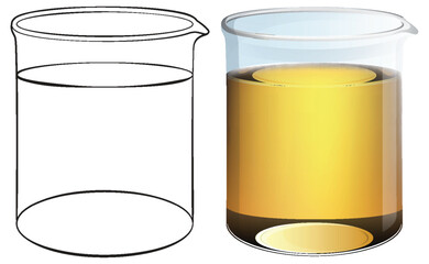 Vector art of a beaker, one empty, one full.