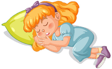 Illustration of a girl sleeping soundly on a pillow.