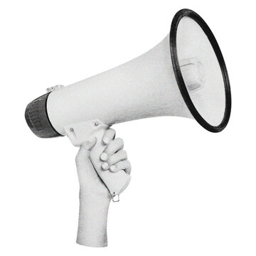 Hand holding megaphone png sticker, transparent background