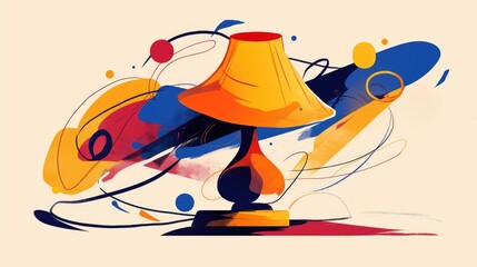 A vibrant cartoon of a table lamp featuring colorful outlines with bold black strokes