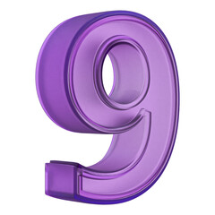 9 Number Purple 3D Render