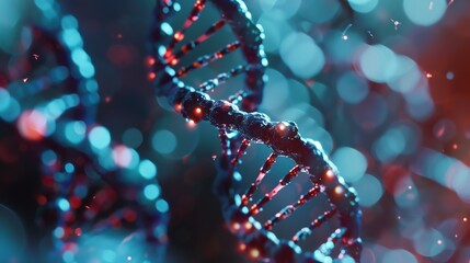 Biomedical research in genetics and drug development, closeup on genetic sequencing, molecule model