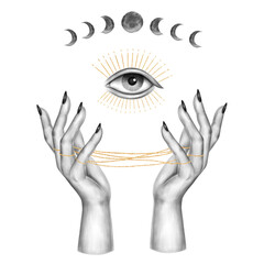Png energy healing hands, spiritual elements remix, transparent background