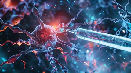 Breakthroughs in neurodegenerative disease treatment, closeup on molecular drugs, lab tools, copy space