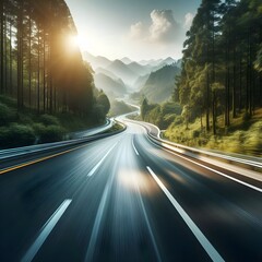 driving on a highway at sunset