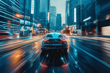 Fototapeta na wymiar Self-driving car navigating city streets with AI