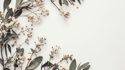 Delicate floral frame, minimalist design, prominent white space in the center