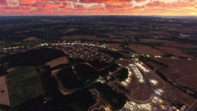 Sunset aerial view of Brands Hatch Circuit in Kent. United Kingdom