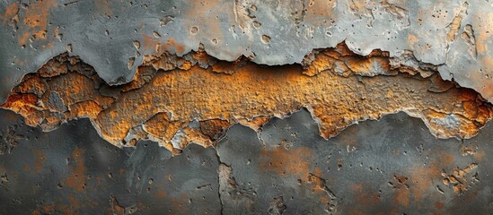 Detail of an aged metal surface showing rust and several small cracks in the material - obrazy, fototapety, plakaty