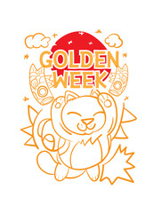 Golden week Japan Banner illustration. Koinobori (Carp streamers) on yellow rhombic pattern. In Japanese it is written Golden week holiday