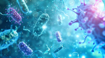 Exploring the microbiome for pharmaceuticals, detailed lab research on bacteria and drugs, copy space
