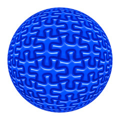 Blue spherical  jigsaw puzzle isolated on white background.	

