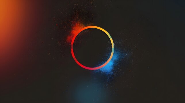 A colorful circle on a dark background. The circle is red and blue