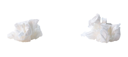 Front view set of screwed or crumpled tissue paper balls after use in toilet or restroom isolated...