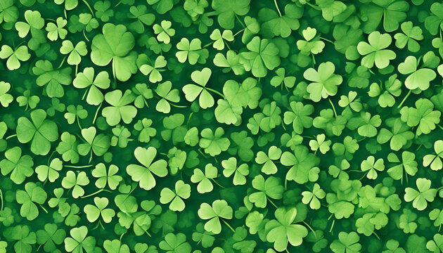 Green leaves pattern leaf shamrock lucky four leaf clover in the field