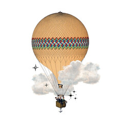 Hot air balloon png, travel aesthetic collage, transparent background
