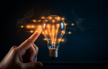 Businessman hold light bulbs, innovative new concepts in the most advanced AI (artificial...