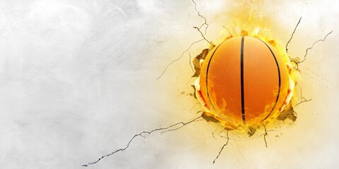 A basketball shot through a cement wall.
