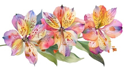 Watercolor alstroemeria clipart featuring colorful blooms with speckled petals