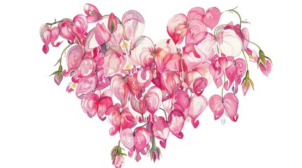 Watercolor bleeding heart clipart with heartshaped pink and white blooms