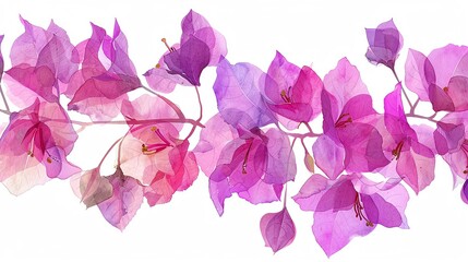 Watercolor bougainvillea clipart featuring bright pink and purple flowers