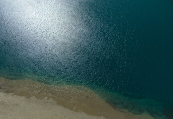 Aerial view of high altitude mountain and lake landscape in tibet, China