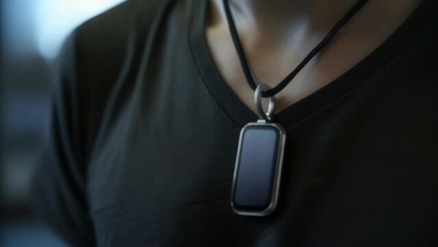 An image of a compact and discreet wearable device that attaches to clothing or a keychain using biofeedback technology to help manage tension and muscle pain.