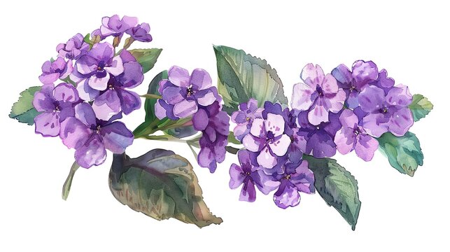 Watercolor heliotrope clipart with clusters of purple flowers