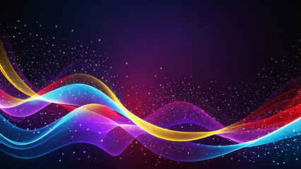 Dark abstract background with glowing wave. Shiny moving lines design element. Modern purple blue gradient flowing wave lines. Futuristic technology concept. Vector illustration - Powered by Adobe