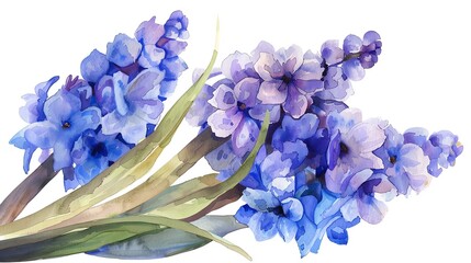 Watercolor hyacinth clipart featuring fragrant blooms in shades of purple and blue