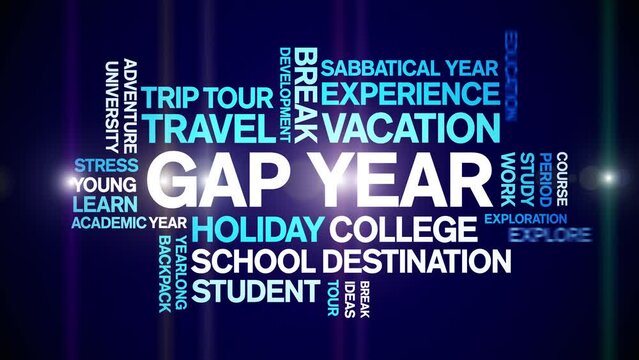 Gap Year animated word cloud;text design animation tag kinetic typography seamless loop.