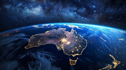 A view of the Earth from space, showing the continent of Australia. - obrazy, fototapety, plakaty