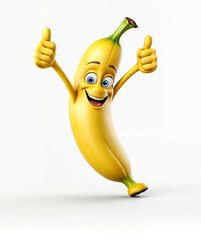 3d render illustration of character cartoon banana fruit with thumbs up gesture pose