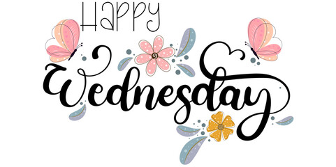Happy WEDNESDAY. Wednesday days of the week with flowers and leaves. Illustration (Wednesday)	
