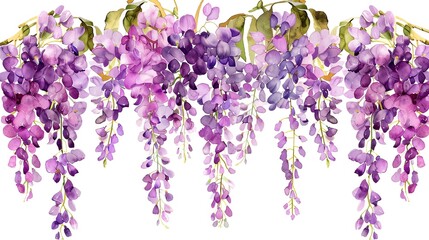 Watercolor wisteria clipart with cascading purple blooms