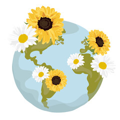 Aesthetic floral png globe illustration, transparent background