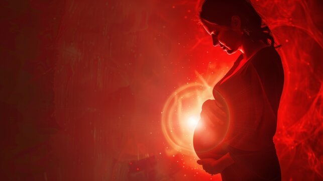 An illustration of a pregnant woman with a glowing red orb in her womb.