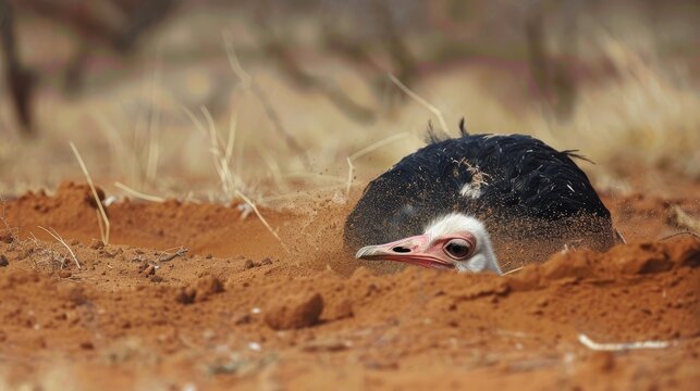 An ostrich burying its head in the sand