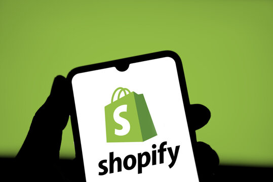  Dhaka, Bangladesh- 21 April 2024: Shopify logo is displayed on smartphone.