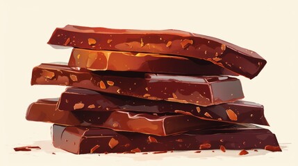 A stack of chocolate bars depicted in a captivating hand drawn 2d illustration This realistic clipart features vibrant colors and is set against a clean white background Perfect for enhancin