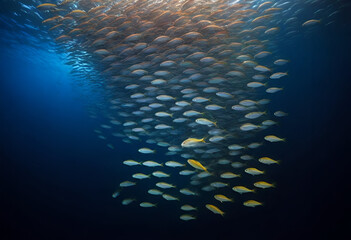Bait ball of sardines and Mackerel in Magdalena Bay Baja California Sur. - obrazy, fototapety, plakaty