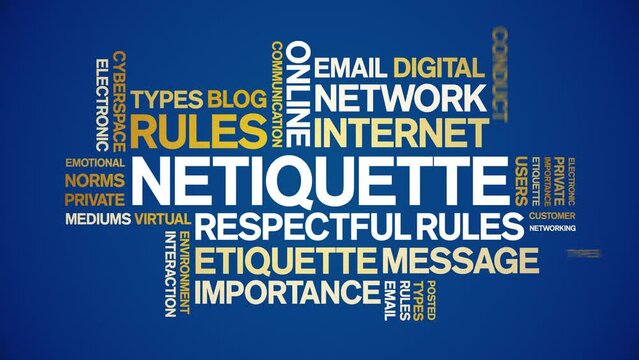Netiquette animated word cloud;text design animation tag kinetic typography seamless loop.